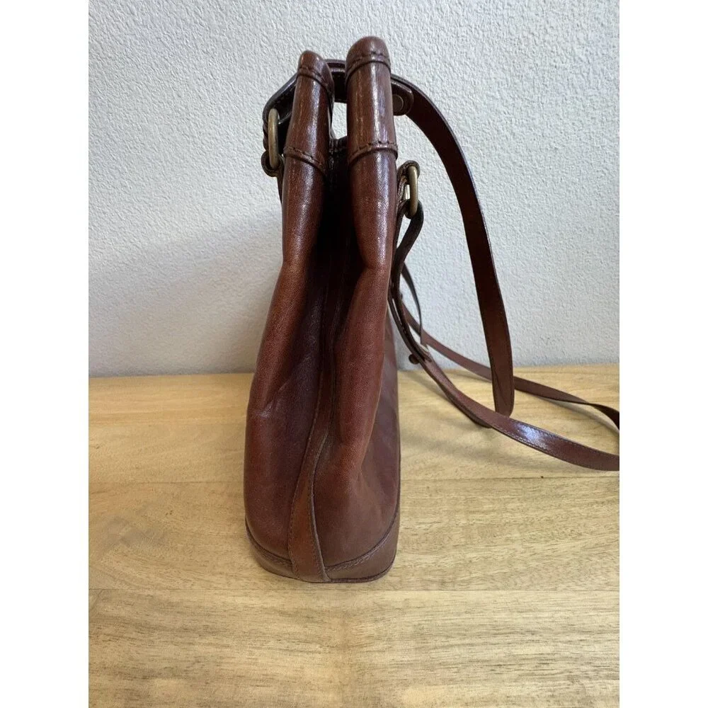 Brahmin Brown Leather Shoulder Bag Womens Medium Adjustable Strap Tote Purse